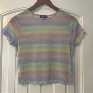 Topshop bright rainbow striped sheer crop top